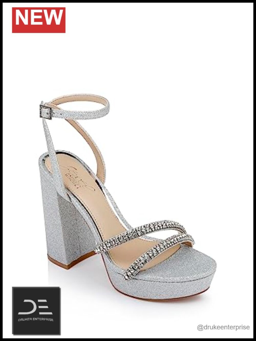 Jewel Badgley Mischka Rochel Platform Block Heel Sandals Gemstone Straps Satin